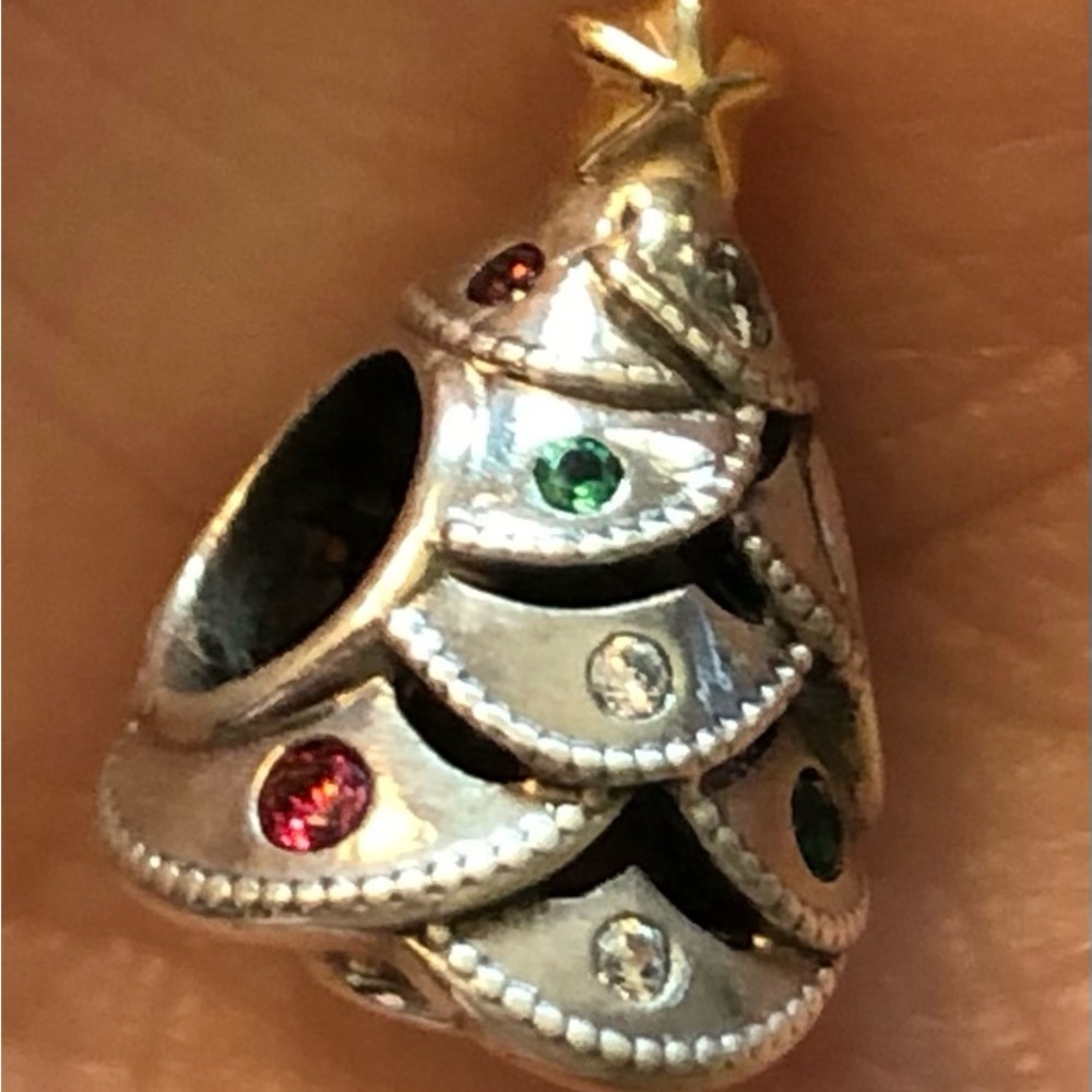 Retired Pandora Sterling Silver and 14k Gold Christmas Tree Festive Charm - Picture 4 of 4